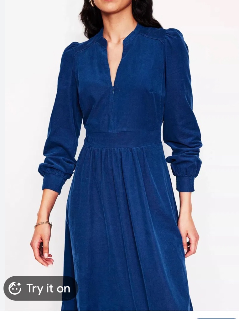 NWT Boden Zoe Zip Blue Long Sleeve V-Neck Corduroy Midi Dress Size 10R